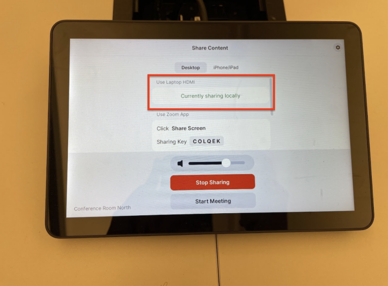 Image of the touch panel with the sharing key highlighted